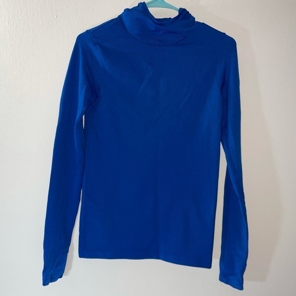 Athleta Top Pullover Mock Neck Long Sleeve Ribbed Tight Athletic Fit Thumb Holes - Picture 1 of 4